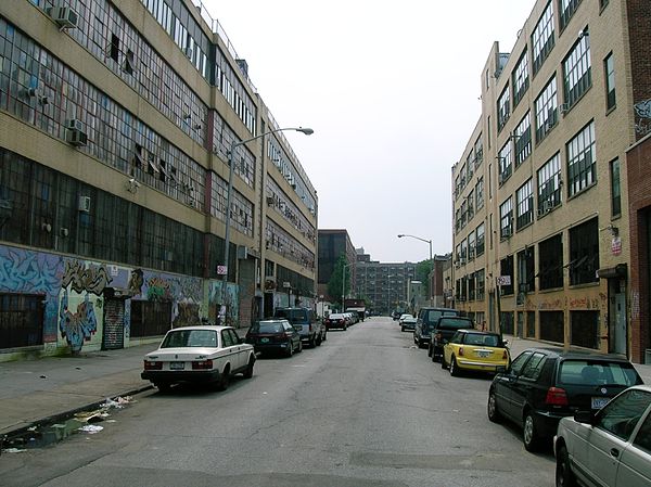 The McKibbin Lofts, with low rise projects in the distance, 2006