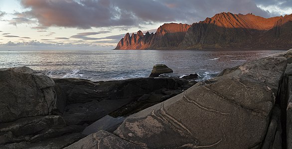 Oksneset in low sunlight, Senja