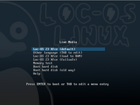 Pantalla de arranque de instalación de Loc-OS 23 (Con tuti) version XFCE