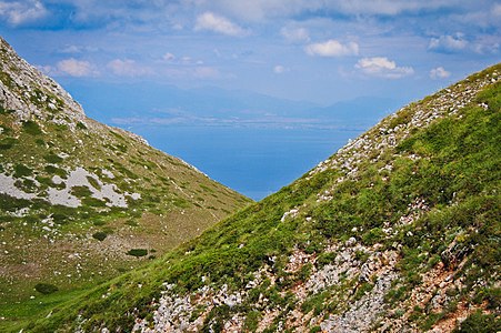 Mountain Galičica with Lake Ohrid in the background