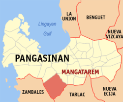 Bản đồ Pangasinan với vị trí của Mangatarem.