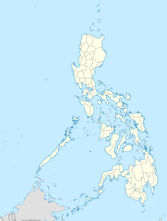 Mapa konturowa Filipin, blisko centrum u góry znajduje się punkt z opisem „Quezon City: 5ty Dystrykt”