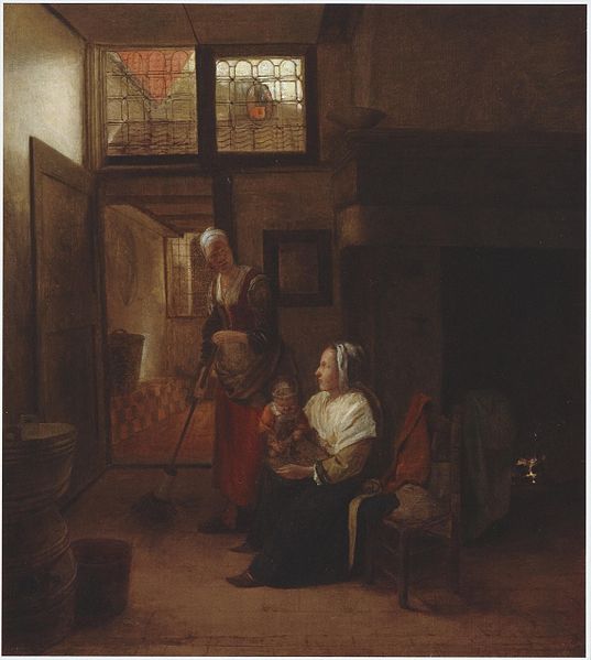 File:Pieter de Hooch - Interior with mother and child and a maid sweeping d1480082x.jpg