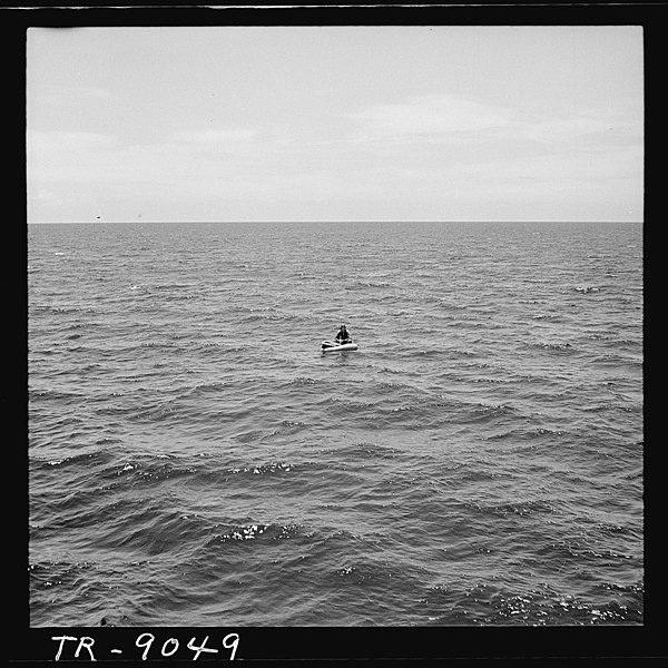 File:Pilot waits in life raft somewhere in South Pacific for rescue plane. - NARA - 520939.jpg