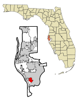 Location in Pinellas County and the state of فلوریڈا