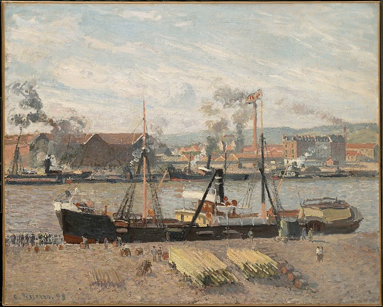 File:Pissarro - Port of Rouen, Unloading Wood, 1898.jpg