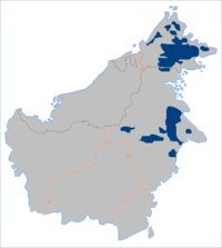 Área de distribución do orangután de Borneo do nordeste.