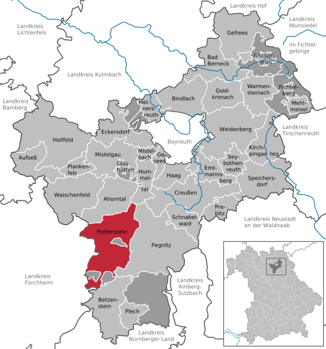 Poziția orașului Pottenstein pe harta districtului Bayreuth