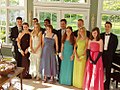 A typical pre-prom gathering, with various shoulder strap styles