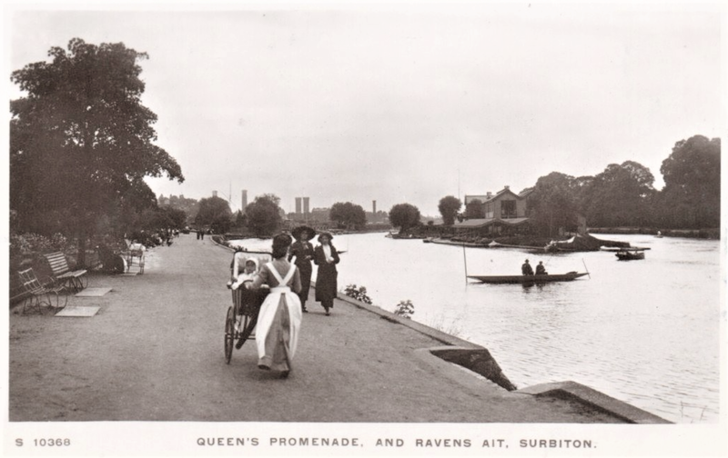 File:Queen's Promenade on the River Thames, Surbiton, Surrey, circa 1910.png