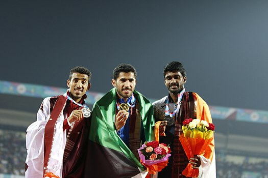 Ebrahim Al-Zofairi Of Kuwait(Gold),Jamal Hairane Of Qatar(Silver) And Jinson Johnson Of India(Bronze).jpg R ALZOFAIRI Of Kuwait(Gold),JAMAL HAIRANE Of Qatar(Silver) And Jinson Johnson Of India(Bronze).jpg