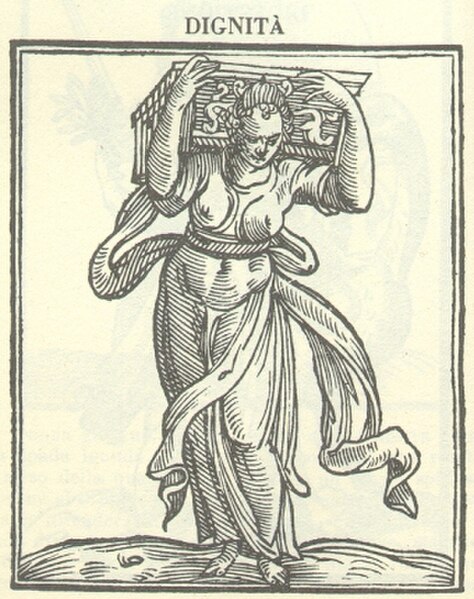 Woodcut from Cesare Ripa's Iconologia depicting the Allegory of Dignity