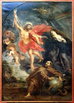 The Virgin Mary and Saint Francis Saving the World from Christ's Anger (c. 1614) by Peter Paul Rubens and studio Rubens e bottega, l'intercessione della vergine e di san francesco arrestano la folgore divina, 01.JPG