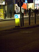 Internally illuminated bollard directs traffic to the appropriate side of the island in Hong Kong