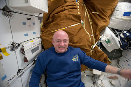 STS-134 commander Mark Kelly in the mid-deck of Endeavour