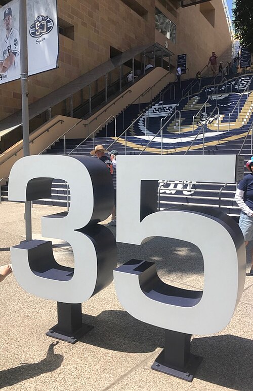 Jones's No. 35, retired by the Padres, displayed at Petco Park.