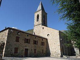 The town hall and new church, in Sansa