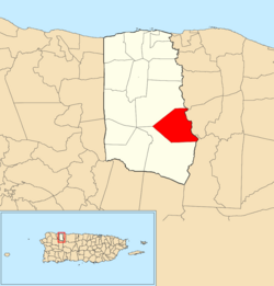 Местоположението на Сантяго в община Camuy е показано в червено