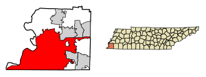 Расположение Мемфиса в округе Шелби, штат Теннесси