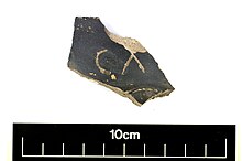 Nene Valley Colour Coated Ware graffito sherd showing fabric colour and inclusions. Sherd of Nene Valley colour coated ware YORYM 1971 321 290.jpg