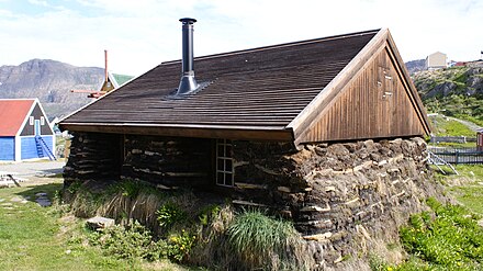 A traditional Greenlandic peat house, reconstructed at the Sisimiut Museum