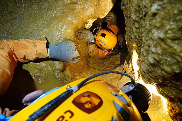 Astronaut in a squeeze during CAVES