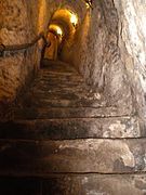Stairs cut into solid rock in an underground Wine Cave in Aranda de Duero, Spain.