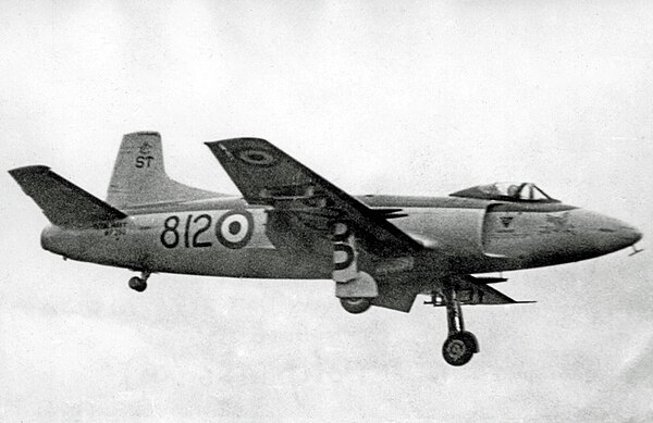 Supermarine Attcker FB.2, WP290, ST812, in 1831 NAS markings landing at RNAS Stretton, the type used by 767 NAS at Stretton