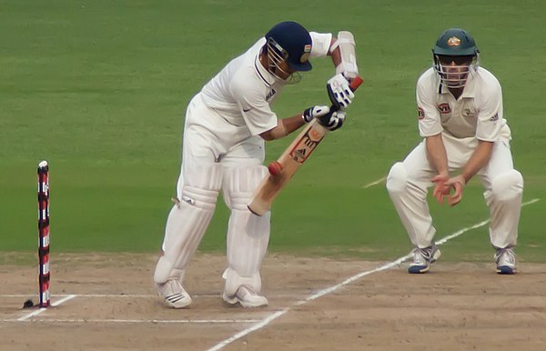 Katich fielding at short leg in a Test match against India in October 2010.