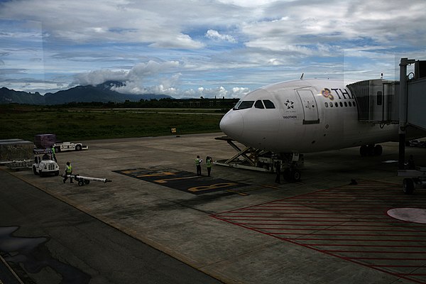 A Thai Airways International Airbus A300-600R during deplaning operations at Krabi International Airport