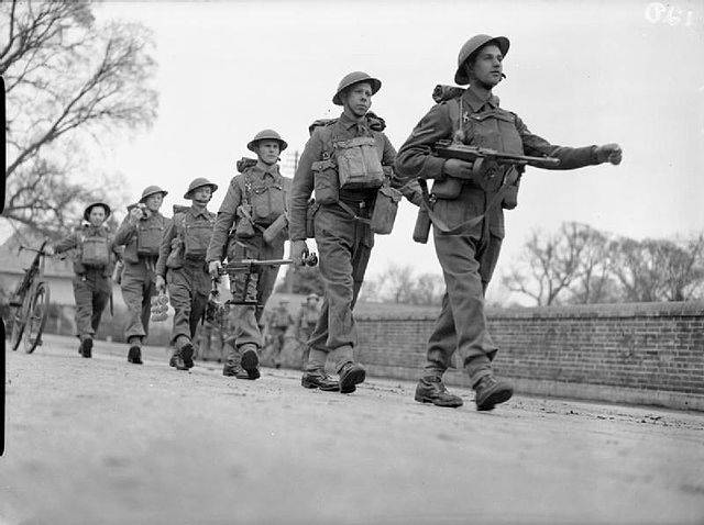 Men of the 5th (Huntingdonshire) Battalion, Northamptonshire Regiment, during an exercise near Christchurch, Dorset, 12 March 1941