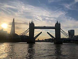 The Tower Bridge, London in the evening opening