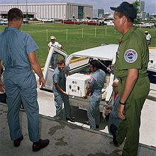 First samples from the Moon being delivered to LRL in 1969 The first Apollo 11 sample return container is unloaded.jpg