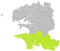 Carte de localisation de la commune de Tréméoc au sein de l'arrondissement de Quimper.