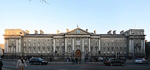 The front facade of Trinity College Dublin, as seen from Dame Street