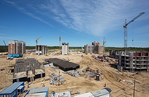 The construction of residential buildings in Tsiolkovsky, Amur Oblast, next to Vostochny Cosmodrome in 2015.