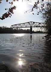 Black Warrior River in Tuscaloosa; M&O Railroad trestle in the background