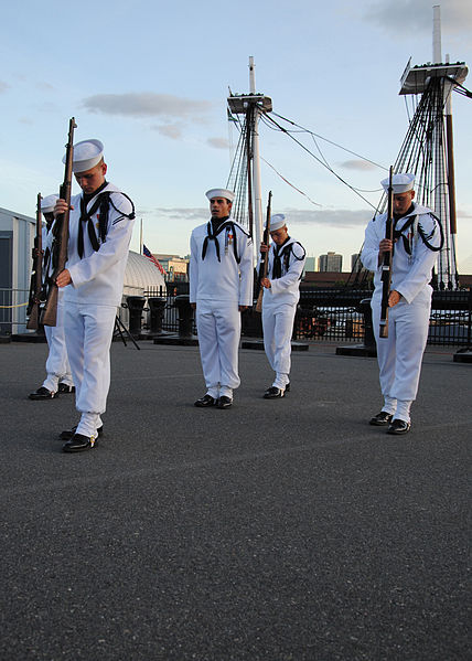 File:US Navy 100702-N-7642M-329 The Silver Dolphins, the precision rifle and flag drill team, perform a silent gun drill in the Sunset Parade at the Charlestown Navy Yard.jpg