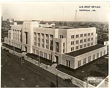 The Norfolk courthouse for the United States District Court, Eastern District of Virginia United States Post Office and Courthouse (1934), Norfolk city, Virginia.jpg