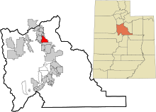 Utah County Utah incorporated and unincorporated areas Pleasant Grove highlighted.svg