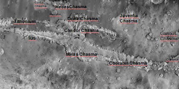 Valles Marineris with major features labeled.