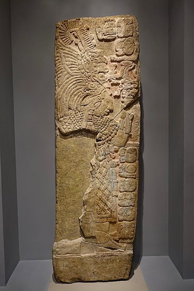 File:Wall panel depicting Ix K'an Bolon (Lady Precious Nine), Maya, Pomona, Tabasco state, Late Classic period, c. 790 AD, limestone, stucco, paint - Dallas Museum of Art - DSC04642.jpg