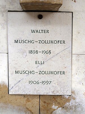 Walter Muschg-Zollikofer (1898–1965) Literaturhistoriker, Essayist, Politiker, Elli Muschg-Zollikofer (1906–1997) Urnengrab auf dem Friedhof Hörnli, Riehen, Basel-Stadt