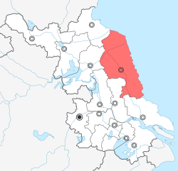 Yanchengin sijainti Kiinan Jiangsuin maakunnassa