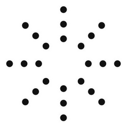 Brand logo consisting of eight dotted lines, each comprising three totally shaded circles, with a total of 24 circles, arranged at equal angles as rays from a sun.