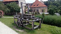 Saw in the garden of the Minorite Monastery in the town of Český Krumlov, south Bohemia, Czech Republic.}}