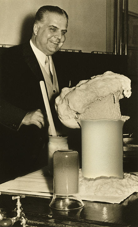 Prof. Otto Bayer in 1952 demonstrating his creation