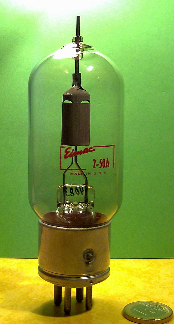 A high power vacuum diode used in radio equipment as a rectifier.