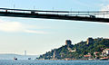 The قلعه روملی حصار on the Bosphorus, with both پل معلقs which span the strait.