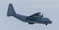 A US Air Force MC-130J Commando II, tail number 10-5714, on final approach at Kadena Air Base in Okinawa, Japan. It is assigned to the 1st Special Operations Squadron at Kadena AB.